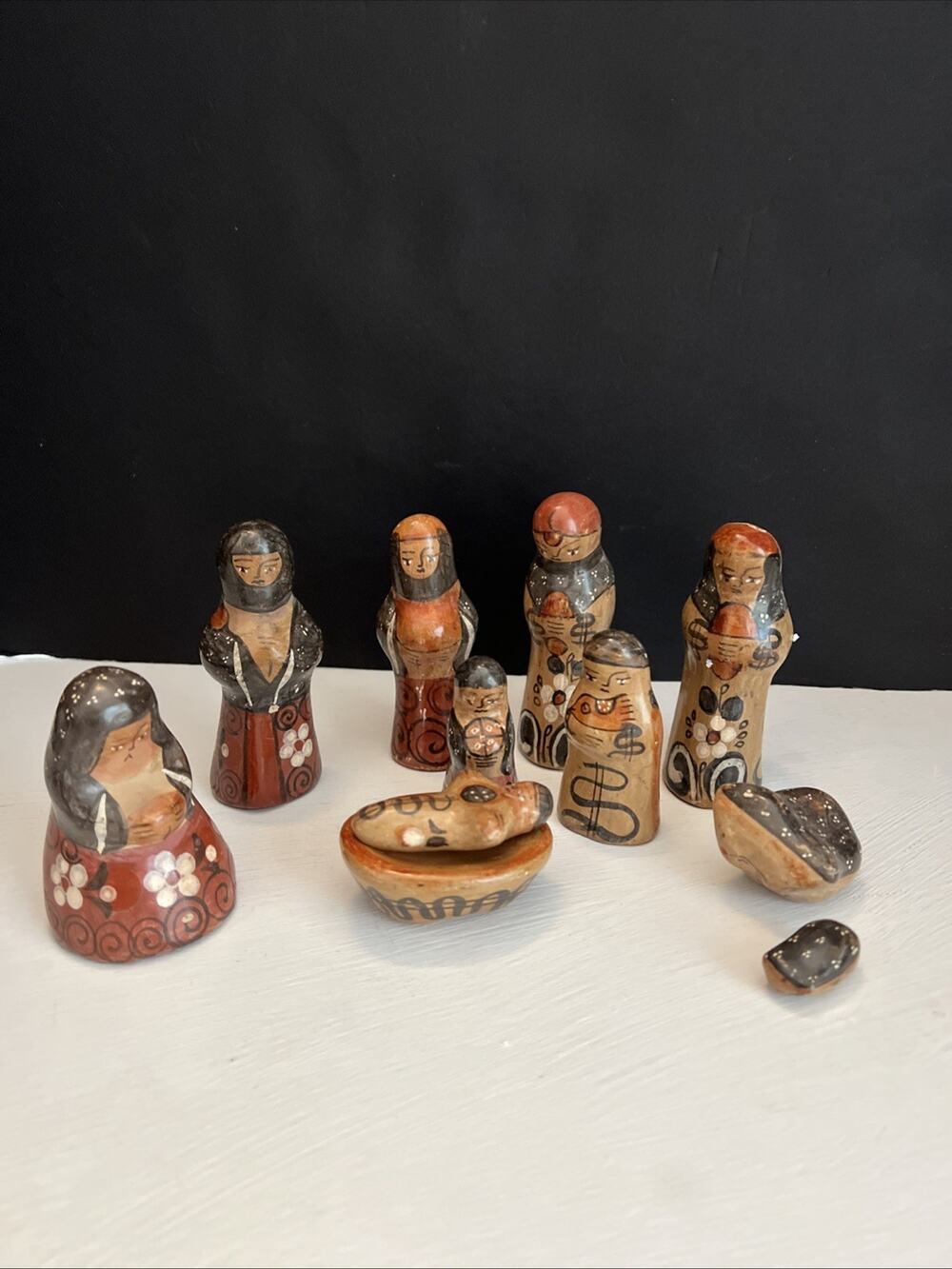 Mexican Pottery Folk Art Nativity Set Handmade Mexico Set Of 11 Pieces Mexico